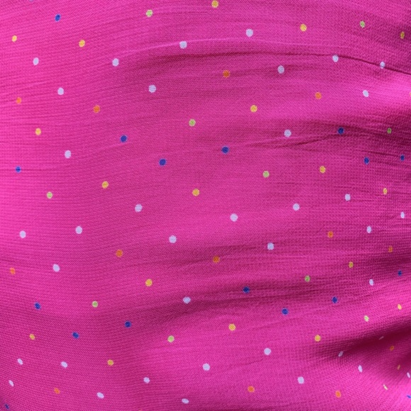 Beautiful fuchsia pink sheer rayon dress with tiny multicolor polka dots size M - Picture 12 of 16